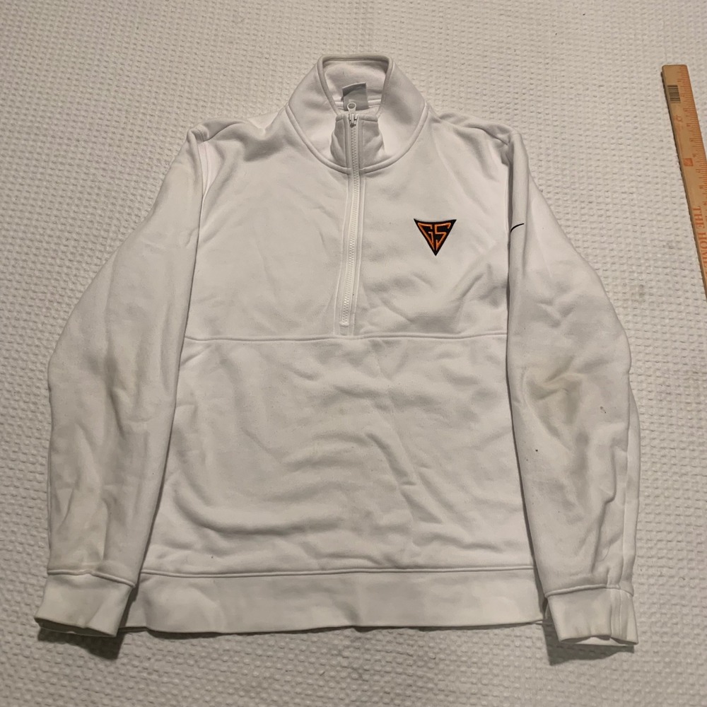 Nike Mens White Quarter Zip Fleece Pullover GS Logo Sweatshirt L